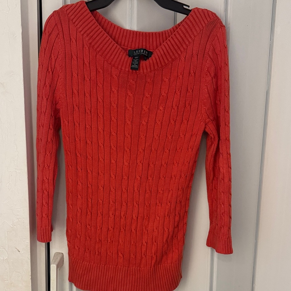 Lauren Ralph Lauren Coral-Red Cable Scoop-Neck Sweater